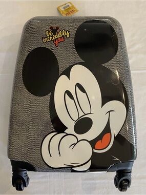 Mickey Mouse Hard Shell Carry-On Luggage - Gray Black White with Red Accent